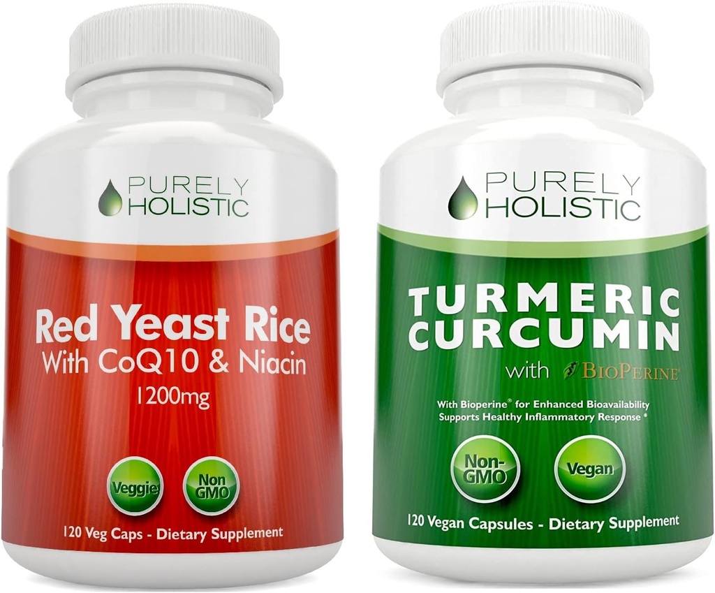 Red Yeast Rice 1200mg & Niacin + Organic Turmeric Curcumin 700mg & Bioperine Παρέχει 95% Κουρκουμινοειδή - 240 κάψουλες χορτοφάγων