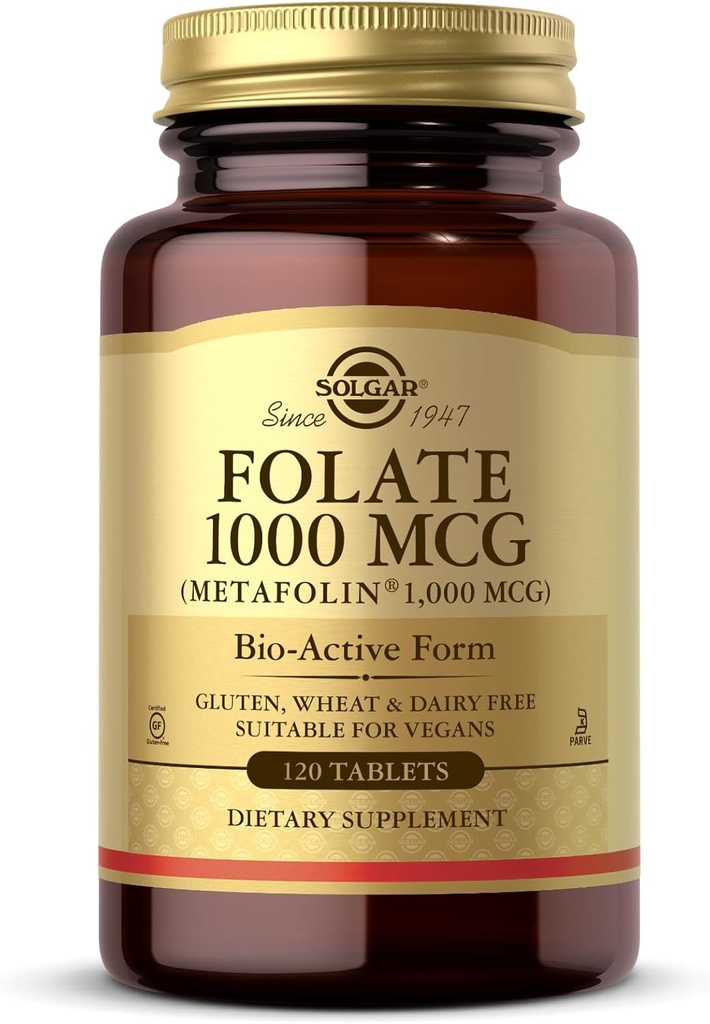 Solgar Folate 1000 mcg - 120 δισκία - 1000 mcg Βιο- δραστικό μεταφολίνη - Vegan, χωρίς γλουτένη, χωρίς γαλακτοκομικά, Kosher - 120 σερβιρίσματα