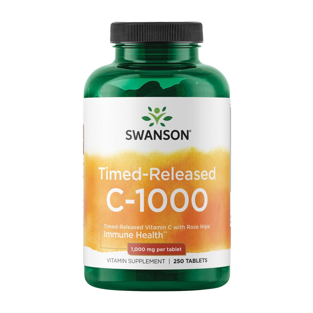 Swanson Timed- Release Βιταμίνη C με Rose HIPS ανοσοποιητικό σύστημα Υποστήριξη Καρδιαγγειακής Υγείας του δέρματος Αντιοξειδωτικό συμπλήρωμα 1000 mg 250 δισκία