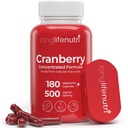 LongLifeNutri Cranberry Extract with Vitamin C & E - Pure Concentred Formula, 500mg per Serving, 180 κάψουλες χορτοφάγων, ούρα Φυλλαδική Υγεία & Φλογέρα, 6 Μήνες Προμήθεια, Made in USA