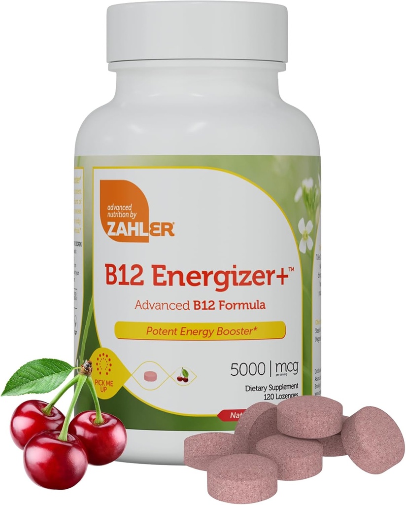 Zahler Energizer+ Βιταμίνη B12-5000 mcg Βιταμίνη B12 - Φυσικό κεράσι Γεύσεων Διαλυτές Λοτζέν - Kosher Γλουτένη Χωρίς μη-GMO B12 Βιταμίνες 5000 mcg, Ενέργεια Boost, Made in USA (120 Count)