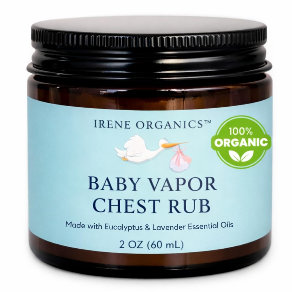 Irene Organics Organic Baby Vapor Chest Rub Clean Vapo Rub Made with Non Toxic Ingredients as Eucalyptus Essentials Oils, Safe for All Ages, Newborns and Infants, Sick Kids Essentials