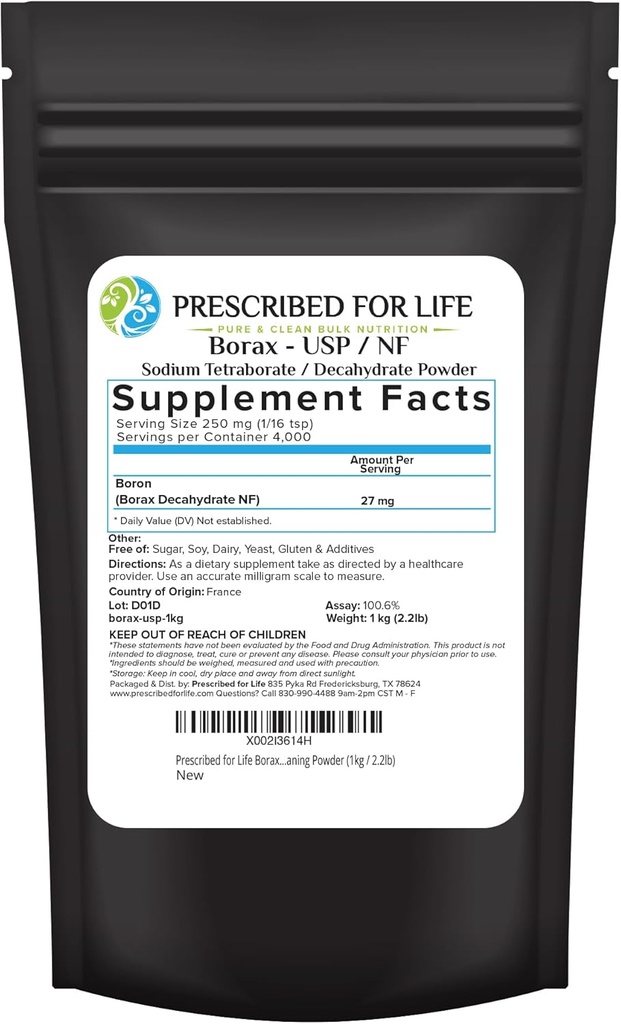 Συνταγογραφημένο για τη Life Borax Powder, Pure USP NF Βαθμός Όλα φυσικό νάτριο Borate Powder, οικιακό πλυντήριο Booster, Slime Activator & Πολλαπλών χρήσεων σκόνη καθαρισμού (1kg / 2,2lb)