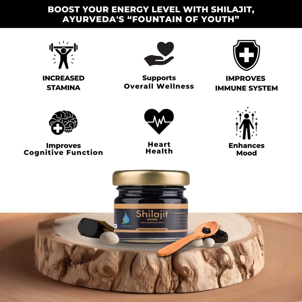 Vedapure Purest Himalayan Shilajit Resin 100% Pure Shilajit με Fulvic Acid & 85+ Trace Minerals Complex for Energy & Immune Support, 15 γραμμάρια
