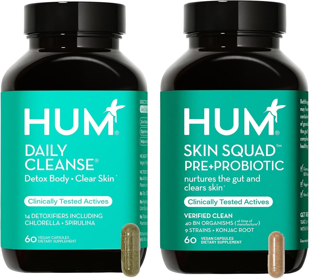 HUM Full Skin Detox and Cleanse - Proboitics for Problem Skin and Acne Breakouts wirrh Organic Algae, Detoxifying Herbs, Squad Skin and Daily Cleanse