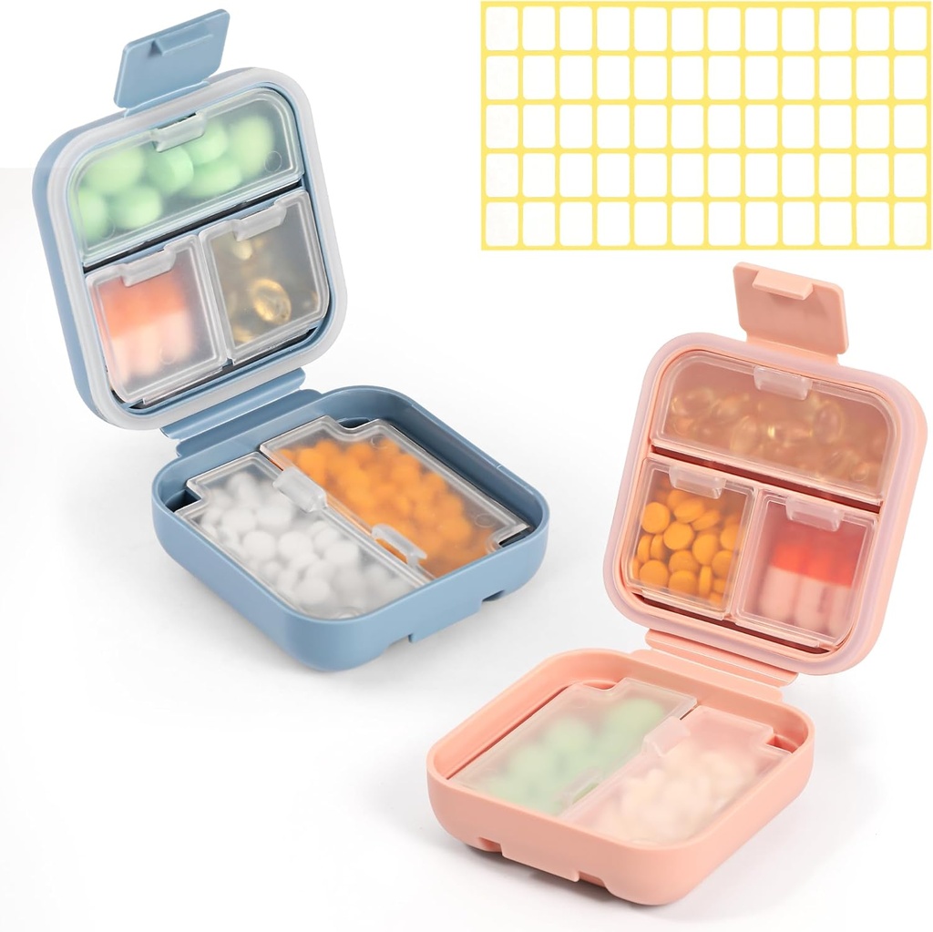 Dynippy Daily Pill Organizer 5 Διαμερίσματα Φορητή απόδειξη υγρασίας μικρή θήκη χάπι για Pocket Purse Travel Pill Box Φορητή ιατρική Vitamin Fish Oil Κάτοχος εμπορευματοκιβωτίων (μπλε ροζ)