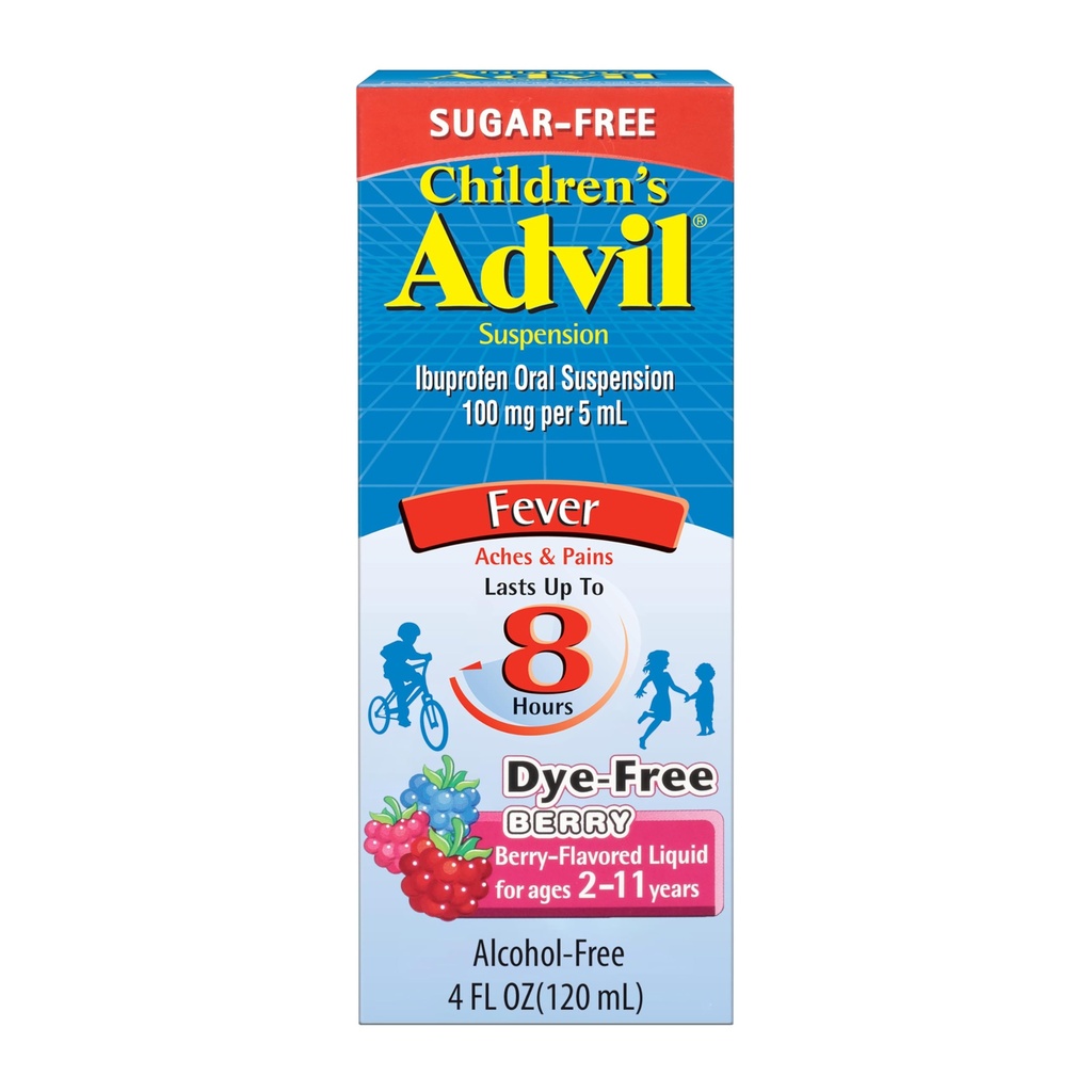 Παιδικό Advil Pain Reliever και Πυρετός Reucer, Dye Free και Ζάχαρη Δωρεάν Ibuprofen πόσιμο εναιώρημα, Berry Γεύση - 4 Fl Oz