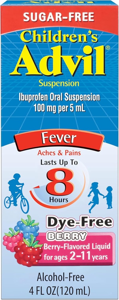 Children's Advil Pain Reliever and Fever Reducer, Dye Free and Sugar Free Ibuprofen Oral Suspension, Berry Flavored - 4 Fl Oz