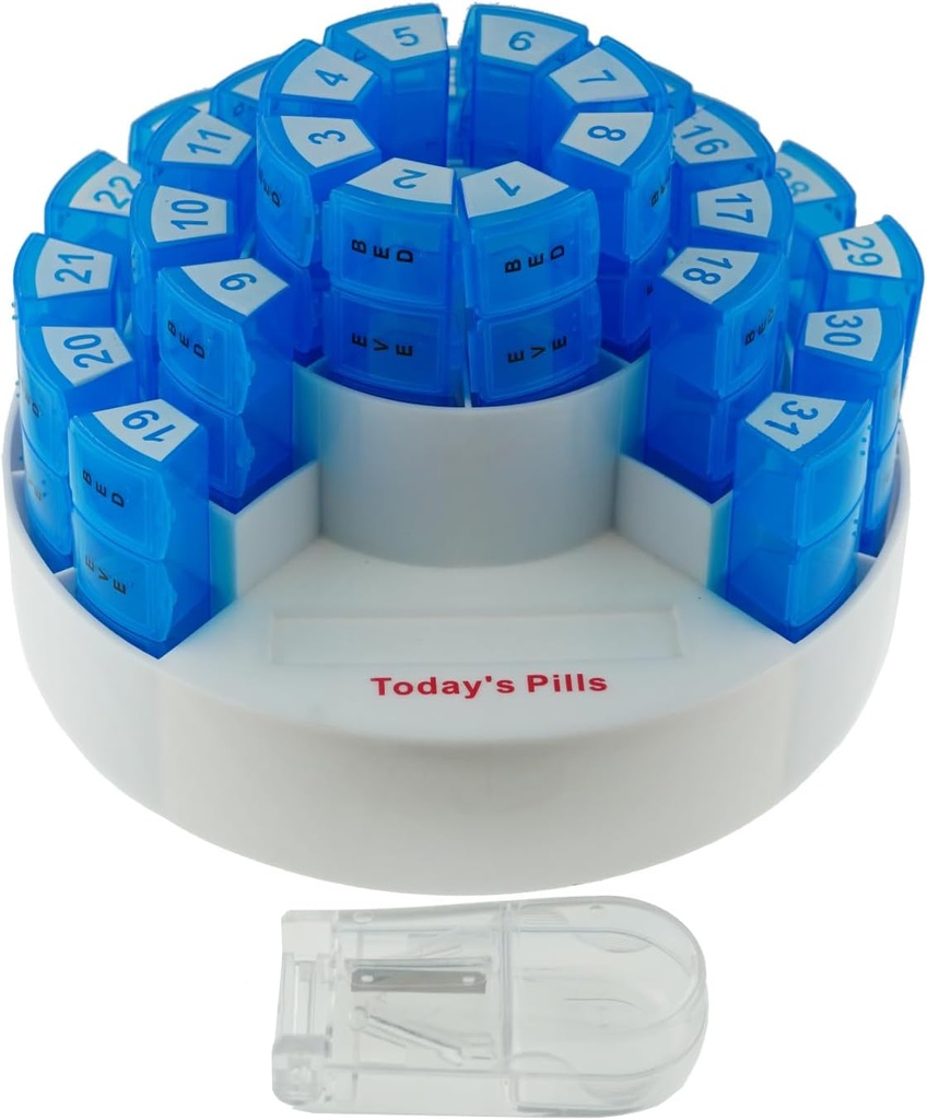 Deke Home - 31 Day Monthly Pill Organizer XL with Pill Cutter, BPA-Free, 4 φορές την ημέρα (AM PM), Big Pill Box για πολλαπλές ημερήσιες δόσεις, Αφαιρούμενα διαμερίσματα, σκληρή περίπτωση Travel Dispenser