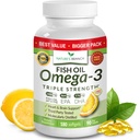 Best Triple Strength Omega 3 Fish Oil Χάπια - 180 κάψουλες - 2400mg Υψηλή ισχύς Burpless Lemon Flavor 864mg EPA 576mg DHA Ultra Pure Liquid Softgels for Brain Joints Eyes Heart Health Supplement