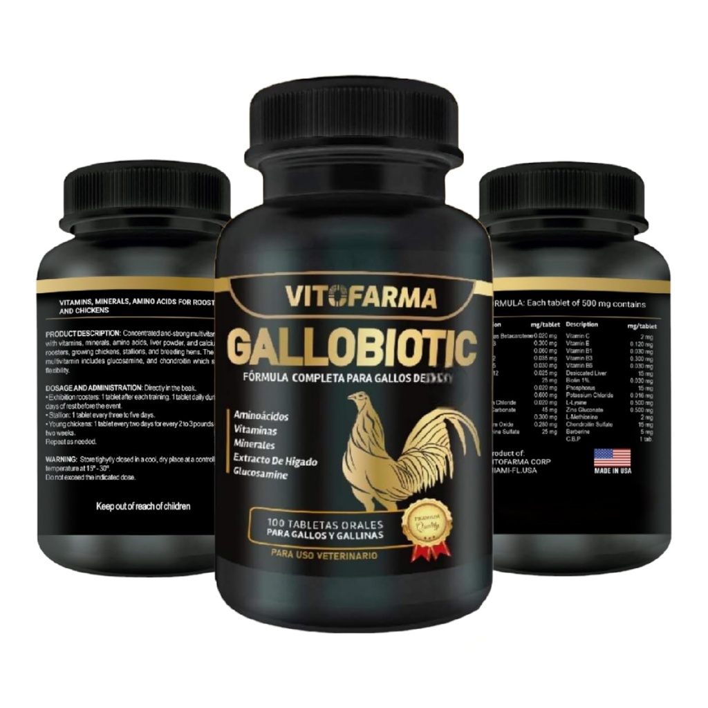 Gallobiotic Natural Multivitamin for Rooster, Hens - 100 Tablets | Vitamina Completas para Gallos