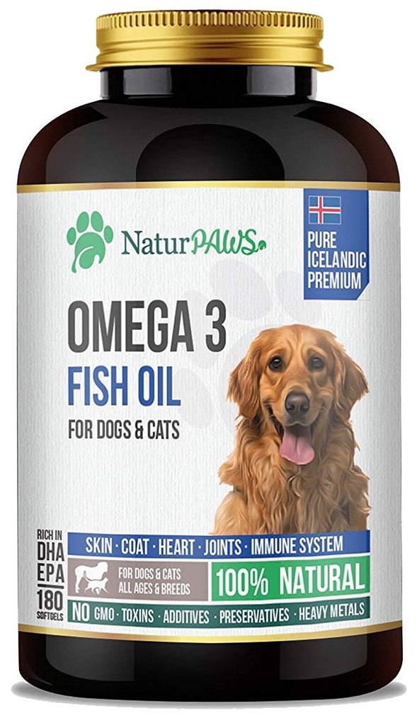 Ωμέγα 3 Fish Oil συμπλήρωμα για σκύλους και γάτες - 1000 mg καθαρό DHA και EPA Omegas - Υποστηρίζει υγιή παλτό και δέρμα, καρδιά, ανοσοποιητικό σύστημα, αρθρώσεις και ισχίο - 180 softgels