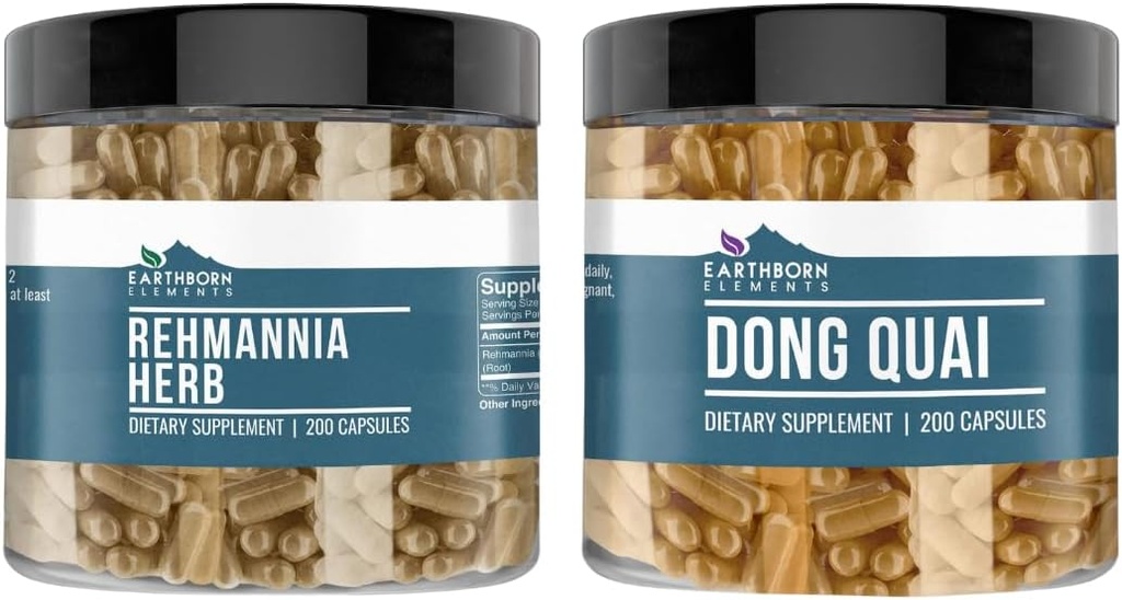Earthborn Elements Rehmannia Herb and Dong Quai Bundle, 200 Κάψουλες Κάθε, Αγνή & Αδιάλυτη, Χωρίς Πρόσθετα