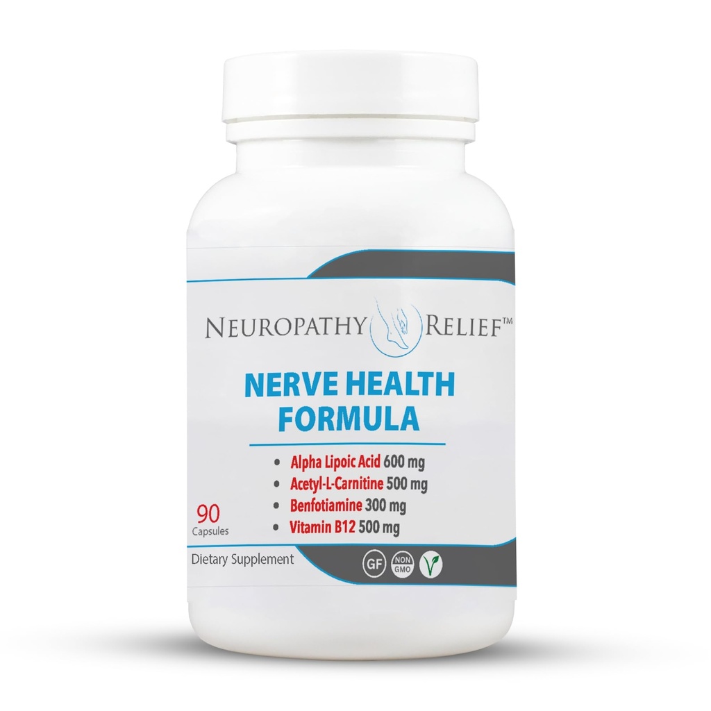 Neuropathy Relief™ Nerve Health Formula - Advanced Support with Alpha Lipoic Acid, Acetyl-L-Carnitine, Benfotiamine, and Vitamin B12-90 Capsules