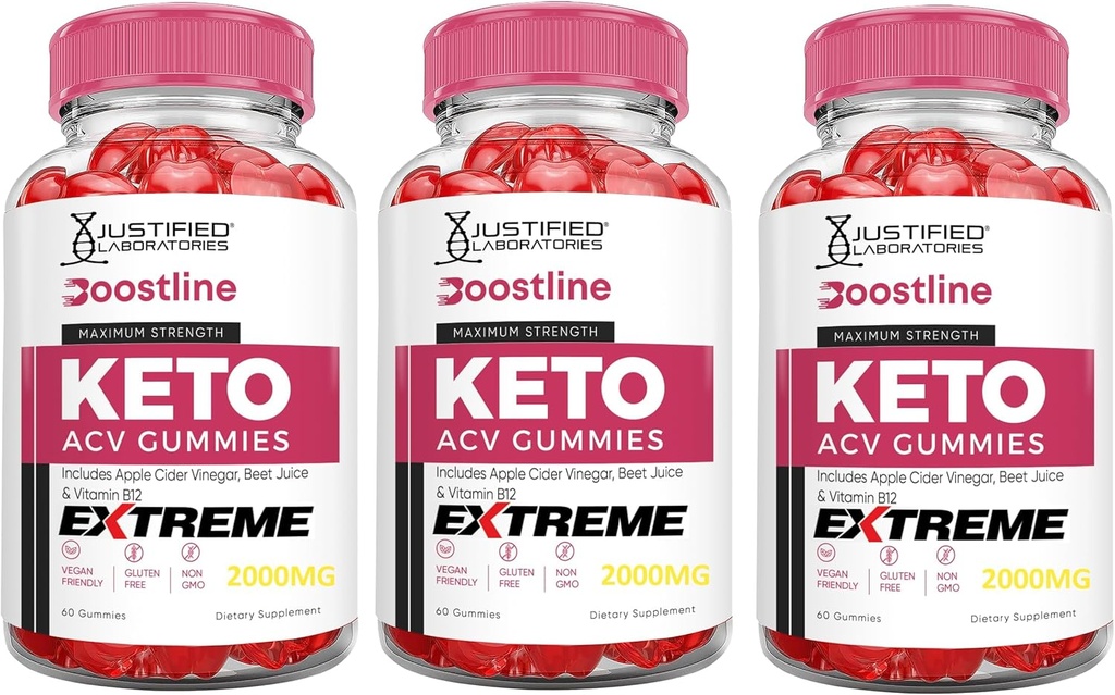 Justified Laboratories (3 Pack Boostline Keto ACV Gummies Extreme 2000MG Boost Line Keto Gummies Apple Cider Vinegar Formed with Pomegranate Beet Juice Powder B12 Vegan Non GMO 180 Gummys