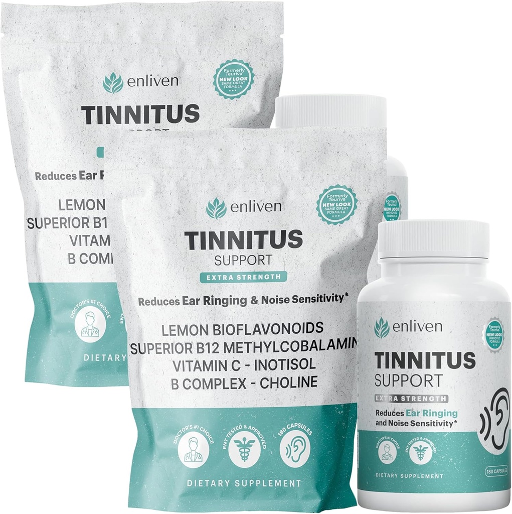 Tinnitus Relief Pills for Ringing Ears & Ear Health | Extra Strength Tinnitus Supplement with Bioflavonoids, B12 & Inositol | Supports Sleep, Focus & Auditory Clarity | 60 Caplets | 2 Pack