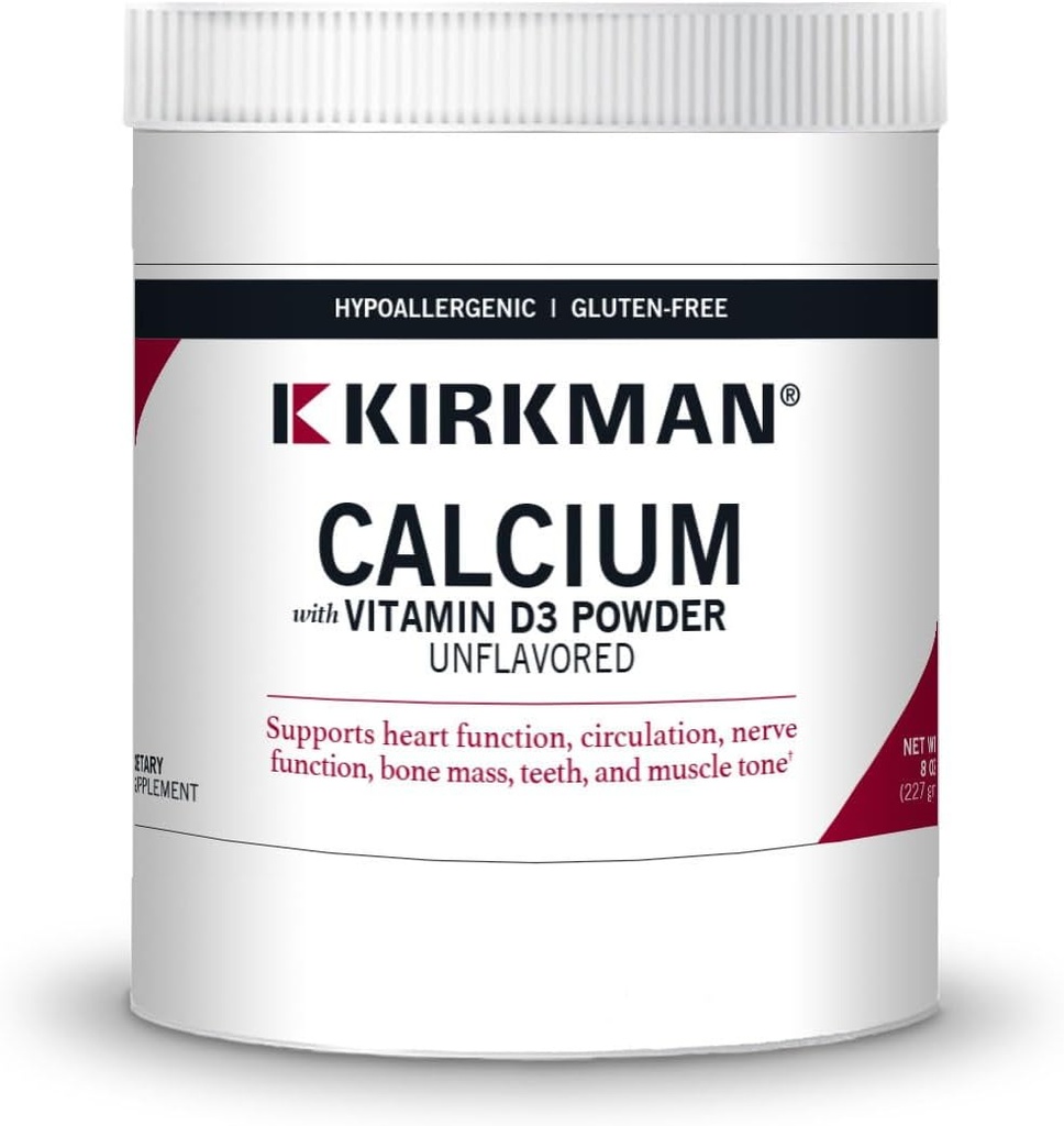 Kirkman - Ασβέστιο με Βιταμίνη D3 σε σκόνη - 8 oz - Ουσιαστικά Ορυκτά - Βοηθά στη διατήρηση των ισχυρών οστών - Χωρίς γεύση