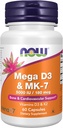 NOW Foods Supplements, Mega D-3 & MK-7 with Vitamins D-3 & K-2, 5,000 IU/180 mcg, Bone & Cardiovascular Support*, 60 Veg Capsules