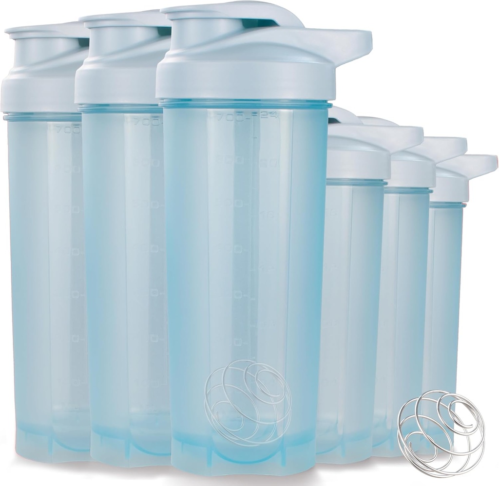 ShakerZoo-6 Pack-Protein Shaker Φιάλες για μείγματα πρωτεϊνών, Shaker Cups για ανακινήσεις πρωτεϊνών, 3 τεμ 24 ουγγιά και 3 τεμ 20 ουγγιά (μπλε)