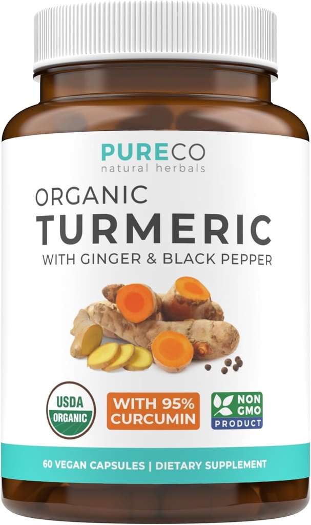 Organic Turmeric Ginger Black Pepper Supplement - Υψηλής ισχύος οργανικές κάψουλες κουρκουμίνης με Ginger & Black Pepper για βελτιωμένα οφέλη και απορρόφηση - Vegan & μη GMO (1 Μήνας Προσφορά)