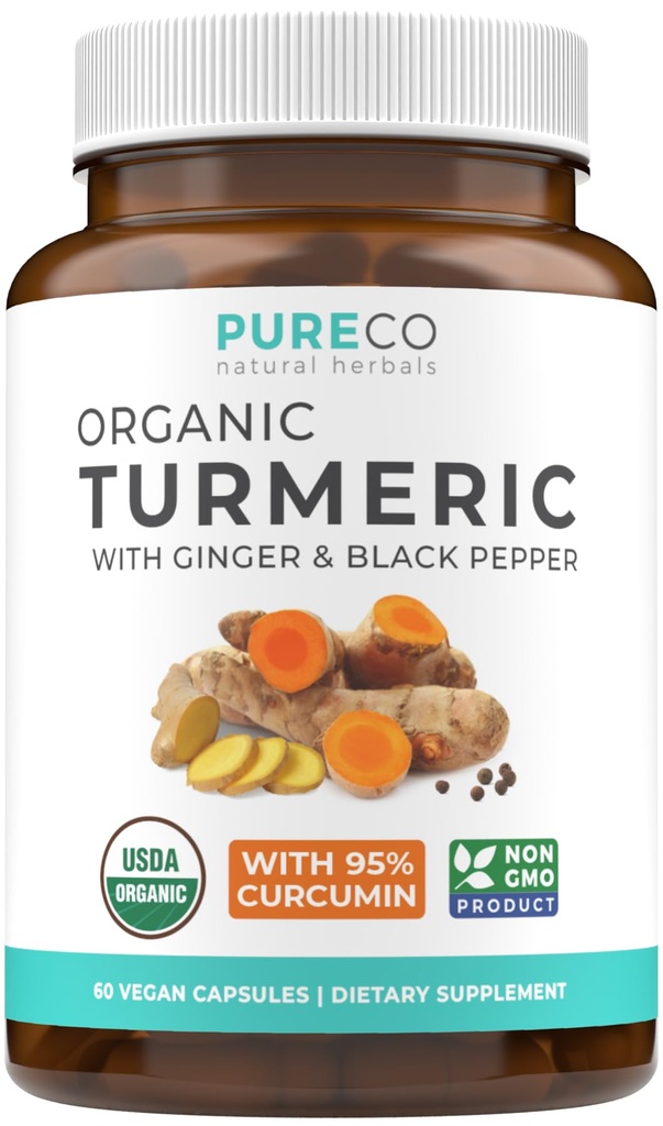 Organic Turmeric Ginger Black Pepper Supplement - Υψηλής ισχύος οργανικές κάψουλες κουρκουμίνης με Ginger & Black Pepper για βελτιωμένα οφέλη και απορρόφηση - Vegan & μη GMO (1 Μήνας Προσφορά)