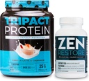 Nutrology TRIPACT Protein Powder, 7-in-1 Ανακουφισμός αντικατάστασης γεύματος, Vanilla Latte Cinnamon Flavor (20 Servings) Zen Natural Magnesium Supplement (30 Services)