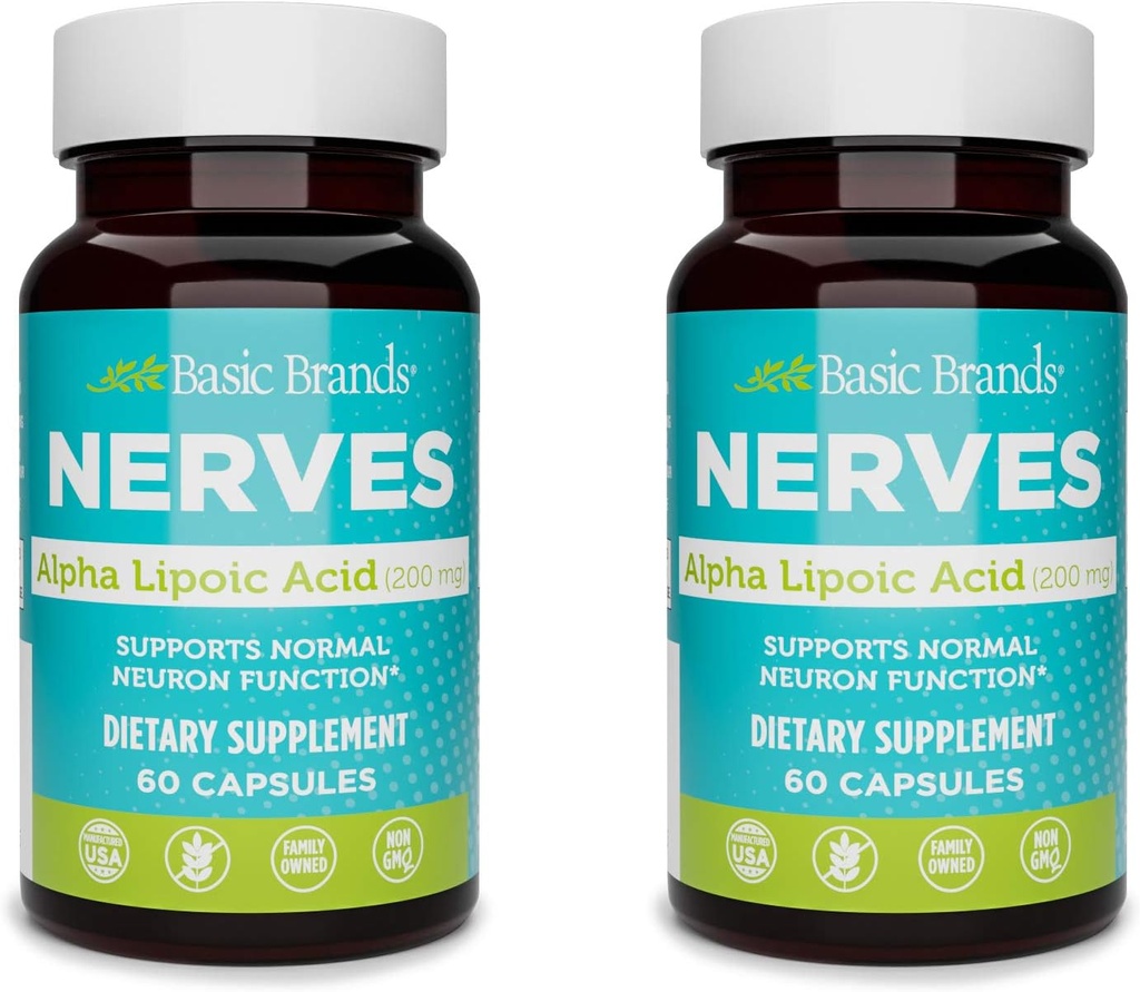 Basic Brands Alpha Lipoic Acid 200mg - ισχυρό αντιοξειδωτικό συμπλήρωμα ALA για υγιή νευρική λειτουργία & μεταβολισμό - 60 κάψουλες - 2-πακέτο