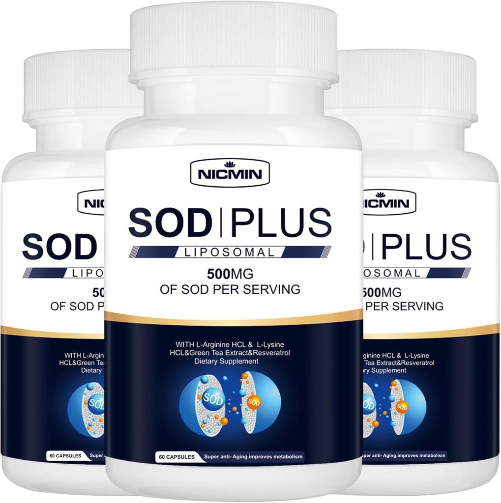 Superoxide Dismutase Supplement 500mg - SOD Plus με λιποσωμική γλουταθειόνη, AKG, εκχύλισμα πράσινου τσαγιού, L-αργινίνη, λυσίνη, ρεσβερατρόλη και βιταμίνη Ε για την υποστήριξη του ανοσοποιητικού, Αντιοξειδωτικό 180 κάψουλες