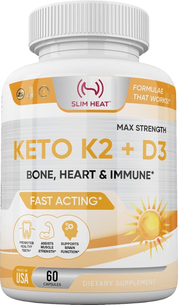 Vitamin K2 + D3 with Calcium - Bone, Heart and Immune Formula - K2 D3 Vitamin Supplement for Women and Men - 60 Capsules