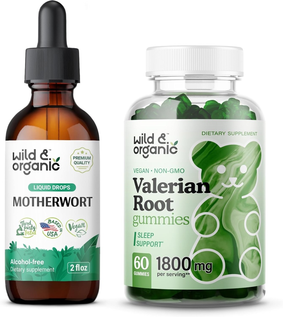 Άγρια & οργανικά Motherwort Βάμμα 2 fl oz & Valerian Root Gummies