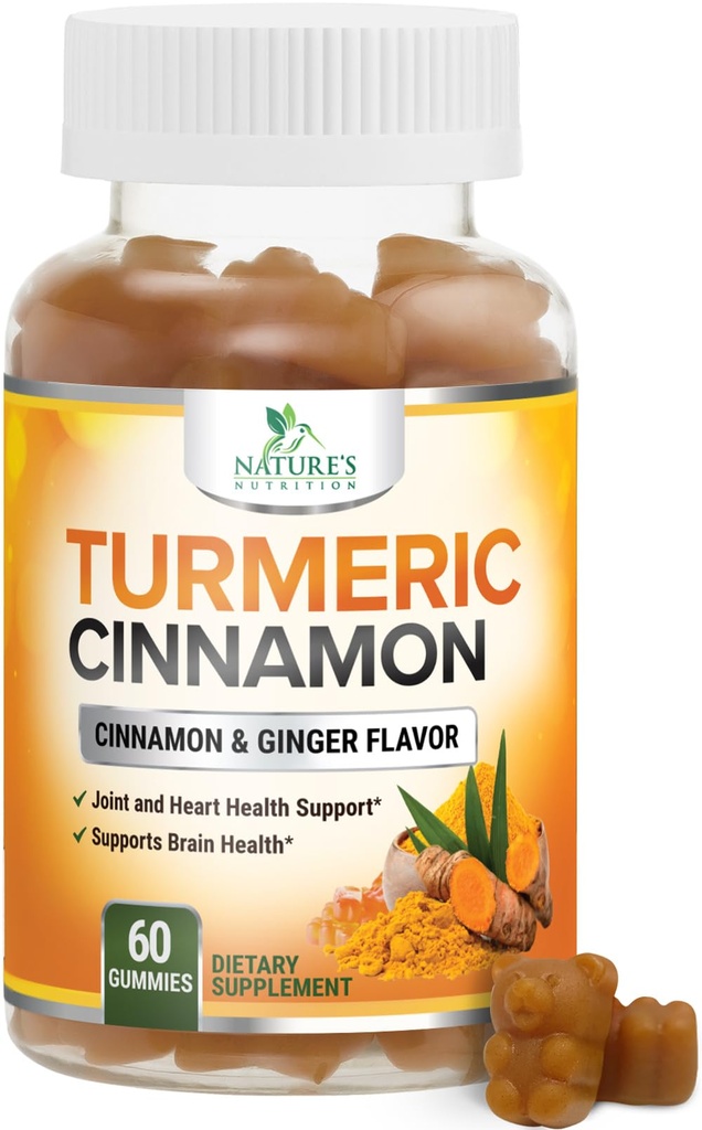 Κουρκουμίνη συμπλήρωμα Gummies - 95% Κουρκουμινοειδή με Turmeric Ginger, Μαύρο πιπέρι για καλύτερη απορρόφηση, Vegan κοινή υποστήριξη της φύσης, μη GMO, Χωρίς γλουτένη, Νόστιμο άρωμα κανέλας - 60 Gummies