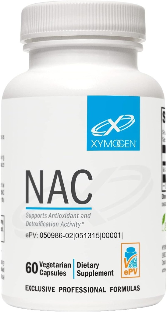 XYMOGEN NAC N-Acetyl-Cysteine 600mg - Καρδιαγγειακό, Αντιοξειδωτικό, Ηπατικό Detox + Συμπλήρωμα Ανοσολογικής Υποστήριξης - Υποστηρίζει τη σύνθεση γλουταθειόνης - Συμπλήρωμα NAC εκτός ΓΤΟ (60 κάψουλες)