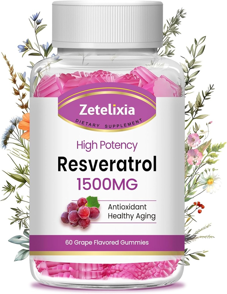 Sugar Free Resveratrol Gummies - High Purity Resveratrol Supplement for Antioxidant, Healthy Aging, Skin, Brain, Organic - 60 Gummies