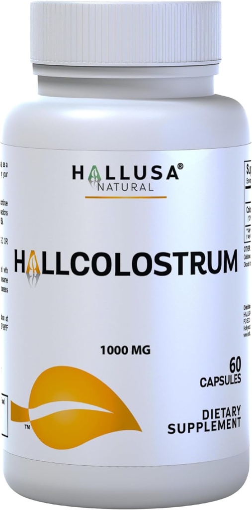 Hallusa Natural Bovine Colostrum Supplement Κάψουλες 1000mg με 10% IgG για την Υγεία των Ούρων, Ανοσοποιητικό & Πεπτικό Υποστήριξη – Φυσική Ενέργεια & Ευεξία - Μη ΓΤΟ, Χωρίς Γλουτένη & Χωρίς Ζάχαρη – 60 Κάψουλες