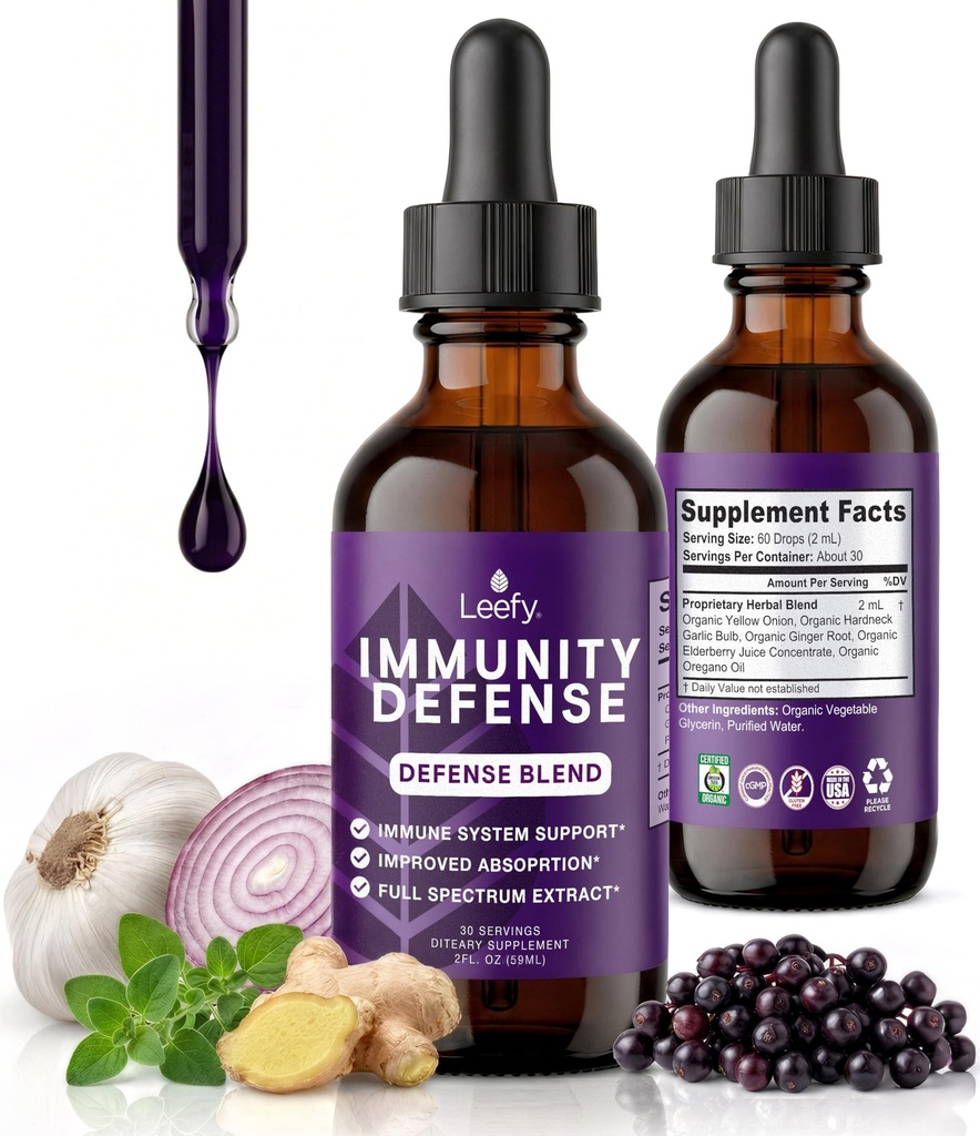 Leefy Organics Ανοσία Άμυνα Μείγμα - Οργανική Ανοσολογική Υποστήριξη Συμπλήρωμα, Γρήγορο Συμπληρώματα Απορρόφησης Ανοσίας, Ανοσοποιητικά Αναμνηστικά για Ενήλικες, Ανοσοποιητική Ενίσχυση, Ανοσοποιητικό Σύστημα Αναμνηστικό, Ανοσία Ενίσχυση - 2 Oz