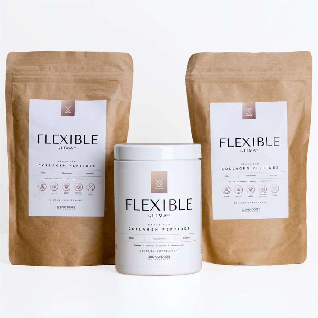 LEMAlab Flexible Collagen Peptides Powder 3-Month Supply – Premium Collagen Supplements for Women Joint Health & Recovery Formula - Grass Fed Collagen Powder Unflavored, 90 Daily doses