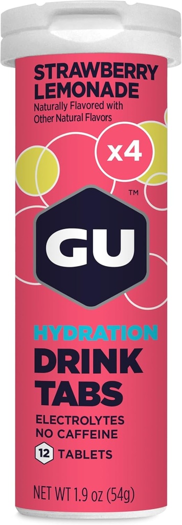 GU Energy Hydration Electrolyte Drink Tablets, Ενισχυμένη αντοχή Sports Drink for Running, Cycling, Triathlon, 4-Count (48 Servings), Λεμονάδα Φράουλα