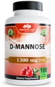 NaturaLife Labs Βιολογικά D- Mannose 1300 mg με Βιολογικό εκχύλισμα βατόμουρου 100 mg ανά Σερβίρισμα – 100 κάψουλες – Μη ΓΤΟ, Χωρίς γλουτένη, Vegan