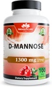 NaturaLife Labs Βιολογικά D- Mannose 1300 mg με Βιολογικό εκχύλισμα βατόμουρου 100 mg ανά Σερβίρισμα – 100 κάψουλες – Μη ΓΤΟ, Χωρίς γλουτένη, Vegan