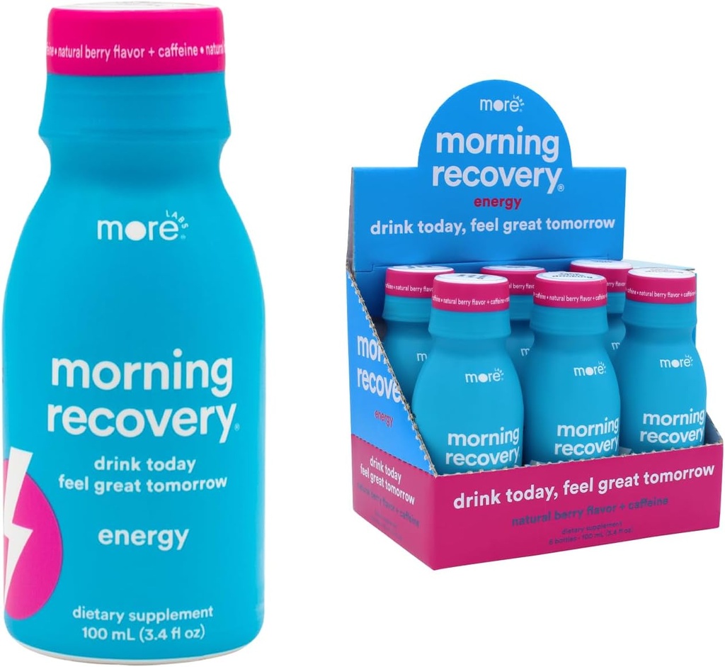 Morning Recovery, Electrolyte with Energy, Milk Thistle Drink Proprietary Formulation to Hydrate While Drinking, Highly Soluble Liquid DHM, Non GMO, Vegan, Gluten-Free, Berry, Pack of 6