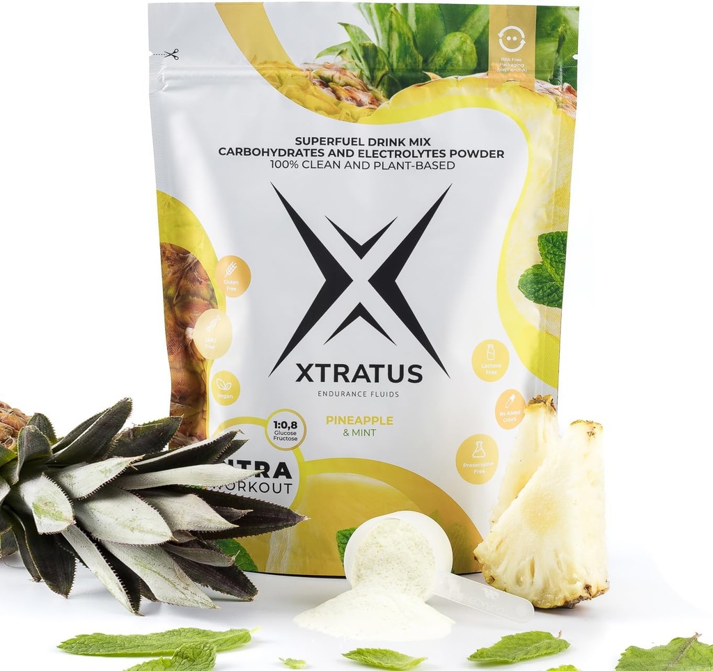 Pineapple and Mint - Intra Training Supplement with Carbohydrates and Electrolytes. Super Fuel Drink Mix. 1:0,8 (Glucose:Fructose). Real Fruit, Vegan - 35,27 Oz.