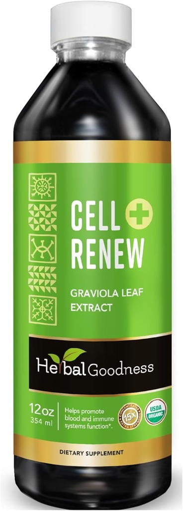 Εκχύλισμα Organic Cell Soursop Renew Graviola Leaf Extract 12oz – 15X Φυσικό συμπύκνωμα χυμό Soursop, προωθεί την αναγέννηση κυττάρων, Ανοσία Boost, Υποστήριξη ύπνου - Kosher Certified - Made in USA