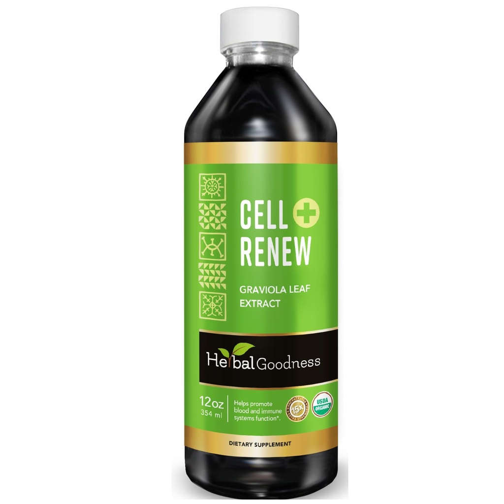 Soursop Extract Organic Cell Renew Graviola Leaf Extract 12oz – 15X Natural Soursop Juice Concentrate, Promotes Cell Regeneration, Immunity Boost, Sleep Support - Kosher Certified - Made in USA