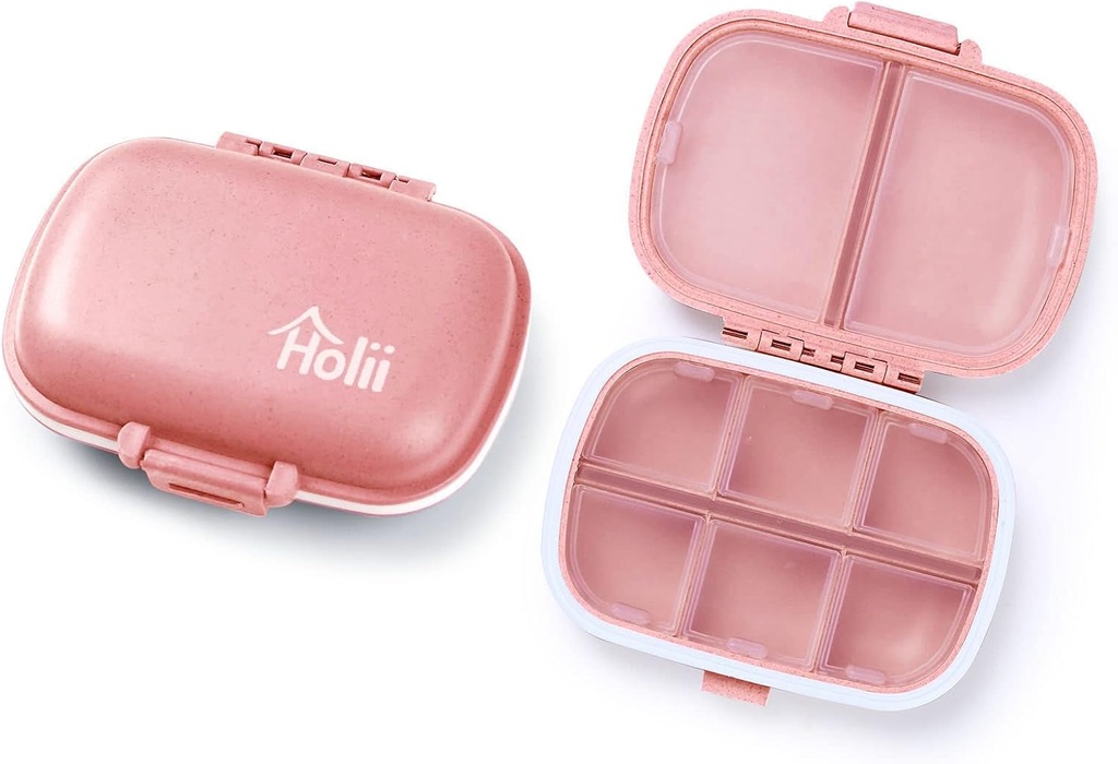 Holii 2PS 8 Διαμερίσματα Travel Pill Organizer, Pocket Pharmacy για Purse Daily Pill Box Portable Medicine Organizer Vitamin Holder Container (Light Pink)