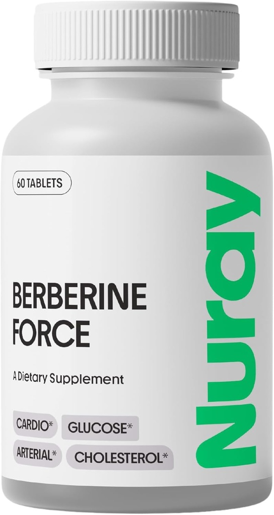 Nuray Berberine Force - Supports Cognitive Health, Gastrointestinal Health, Cardiovascular Health, and Helps Maintain Metabolic Health - with Folate, R-Alpha Lipoic Acid - 60 Count - 500mg