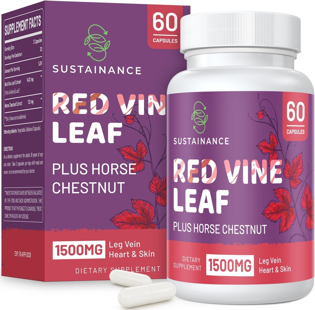Red Vine Leaf Extract 1400mg & Horse Chestnut Extract 100mg Συμπλήρωμα διατροφής για το πόδι, το βόδι, την κυκλοφορία, την καρδιά, το δέρμα (60 κάψουλες)