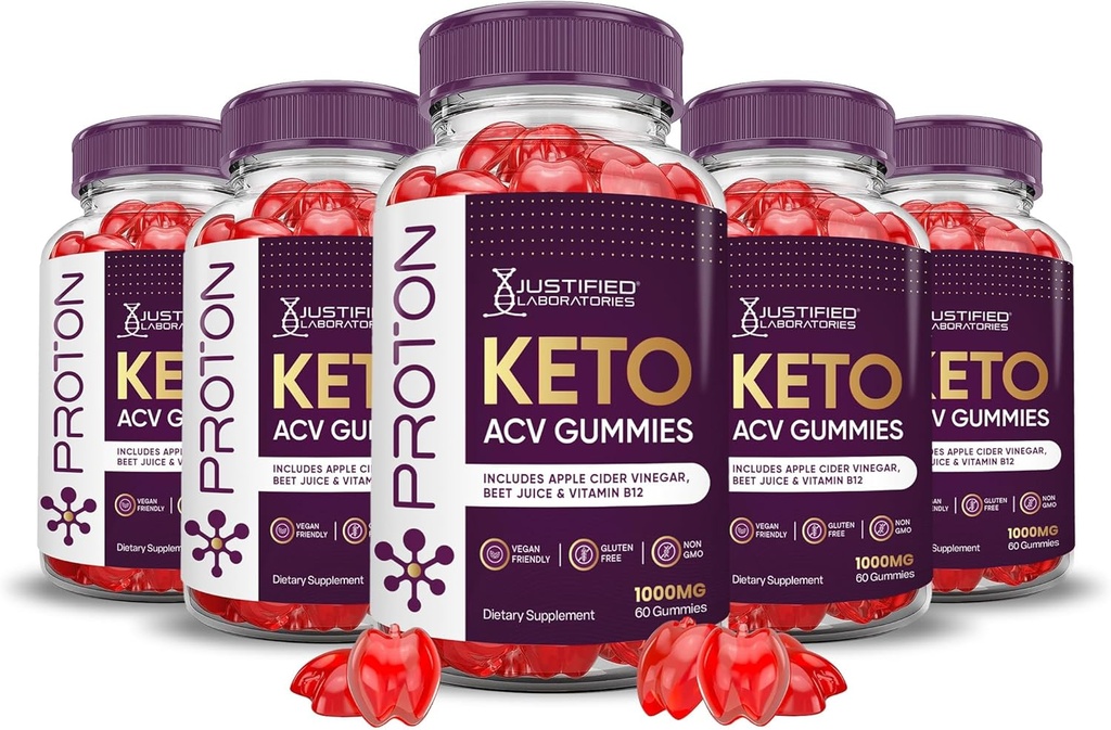 Justified Laboratories (5 Pack Proton Protein Keto ACV Gummies Advanced Formula 1000MG Proton Boost Formulated with Ρόδι χυμού τεύτλων σκόνη B12 Vegan Non GMO 300 Gummys