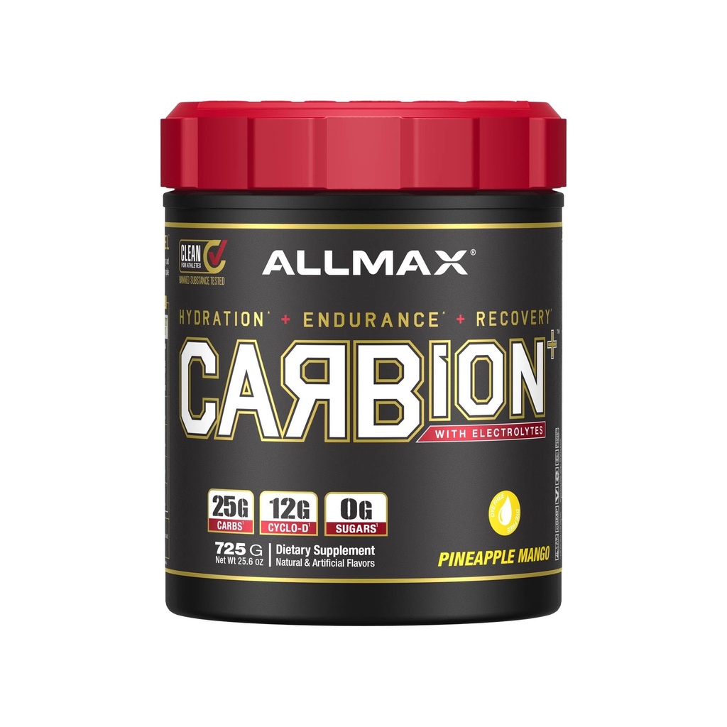 Διατροφή ALLMAX - ΚΑBΒΙΟΝ+ Συμπλήρωμα ενυδάτωσης προπόνησης σε σκόνη με ηλεκτρολύτες, υποστηρίζει αντοχή, ανάκτηση, και απόδοση άσκησης, χωρίς γλουτένη και Vegan, ανανά Mango, 25 υπηρεσίες