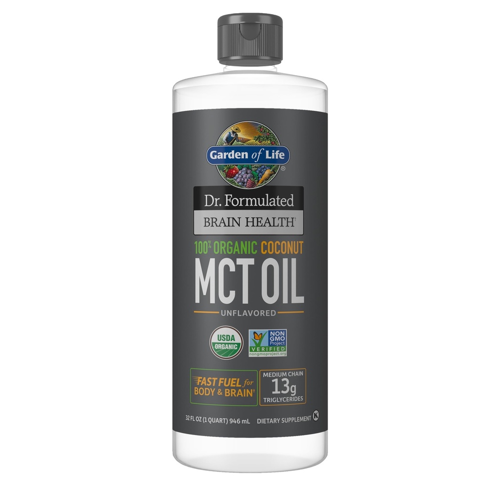 Garden of Life Dr. Formulated Brain Health 100% Βιολογικό λάδι καρύδας MCT 32 fl oz Χωρίς γεύση, 13g MCTs, Body & Brain Fuel, Certified Non-GMO Vegan & Gluten Free, Hexane-Free