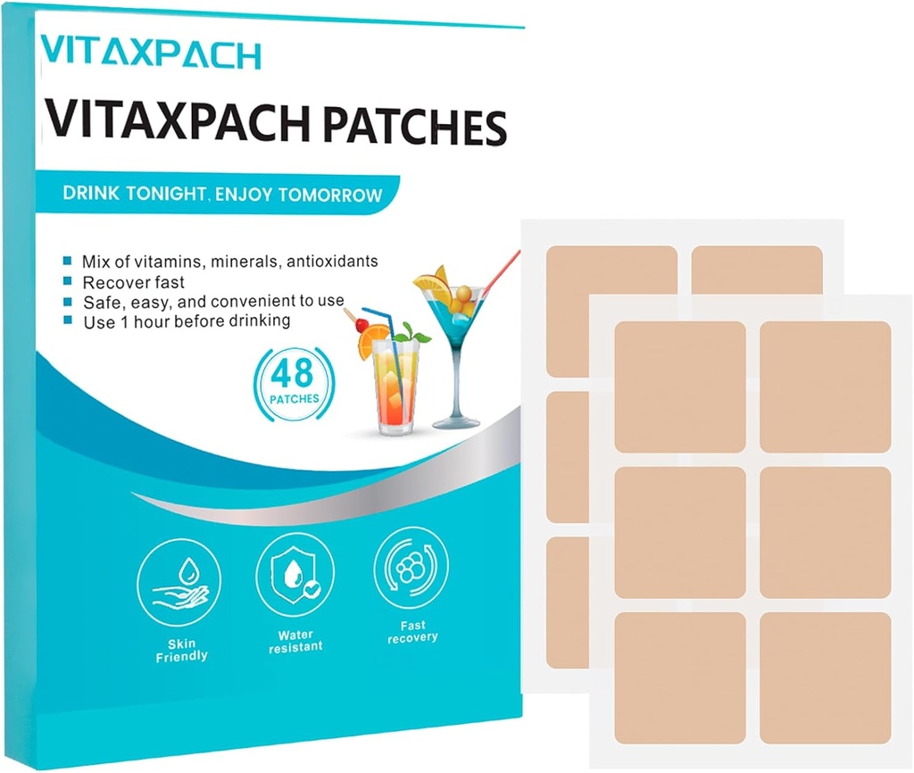 Party Recovery Patches - 48 Pack, 100% φυσικά συστατικά - αφύπνιση Ανανεωμένο για ένα καλύτερο πρωινό, μεμονωμένα τυλιγμένα, δέρμα-φιλικά & αδιάβροχο - Εφαρμογή πριν από το ποτό